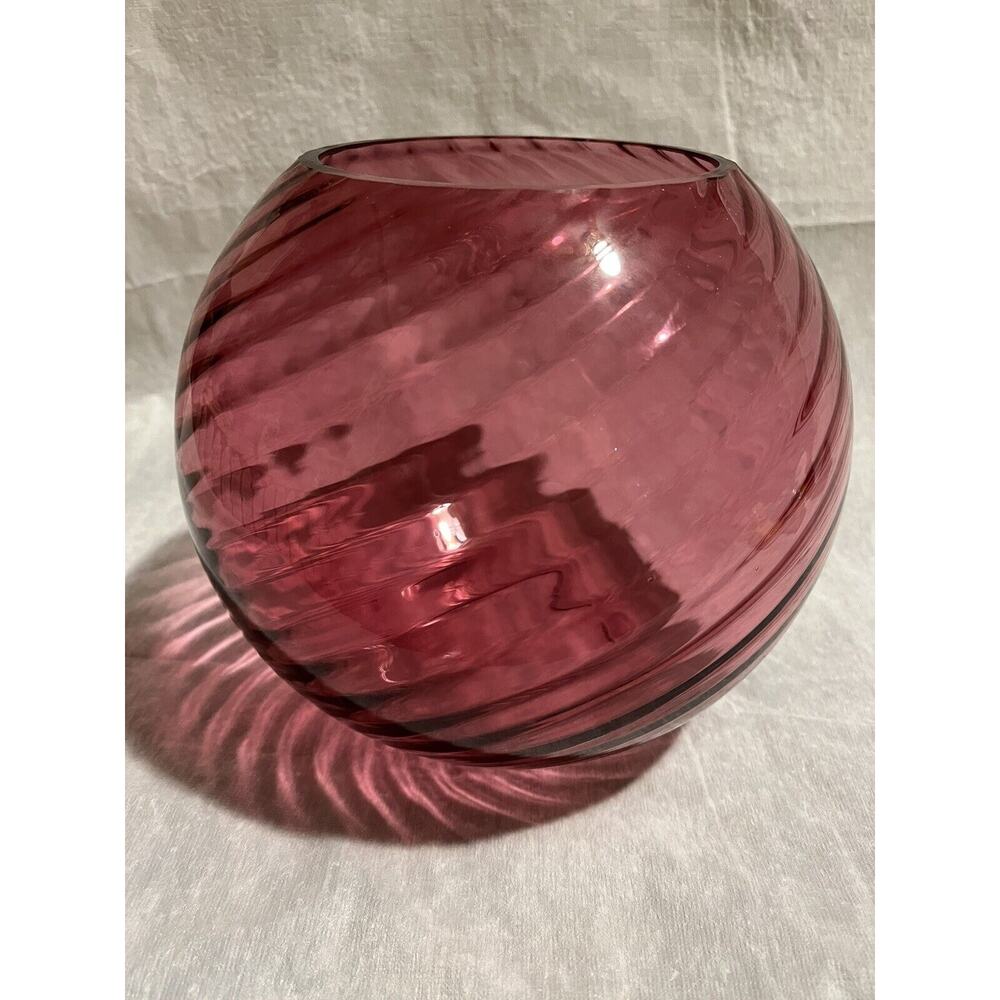 LARGE Cranberry Ribbed Optic Rose Bowl 8.5 Inch High Orb Vase